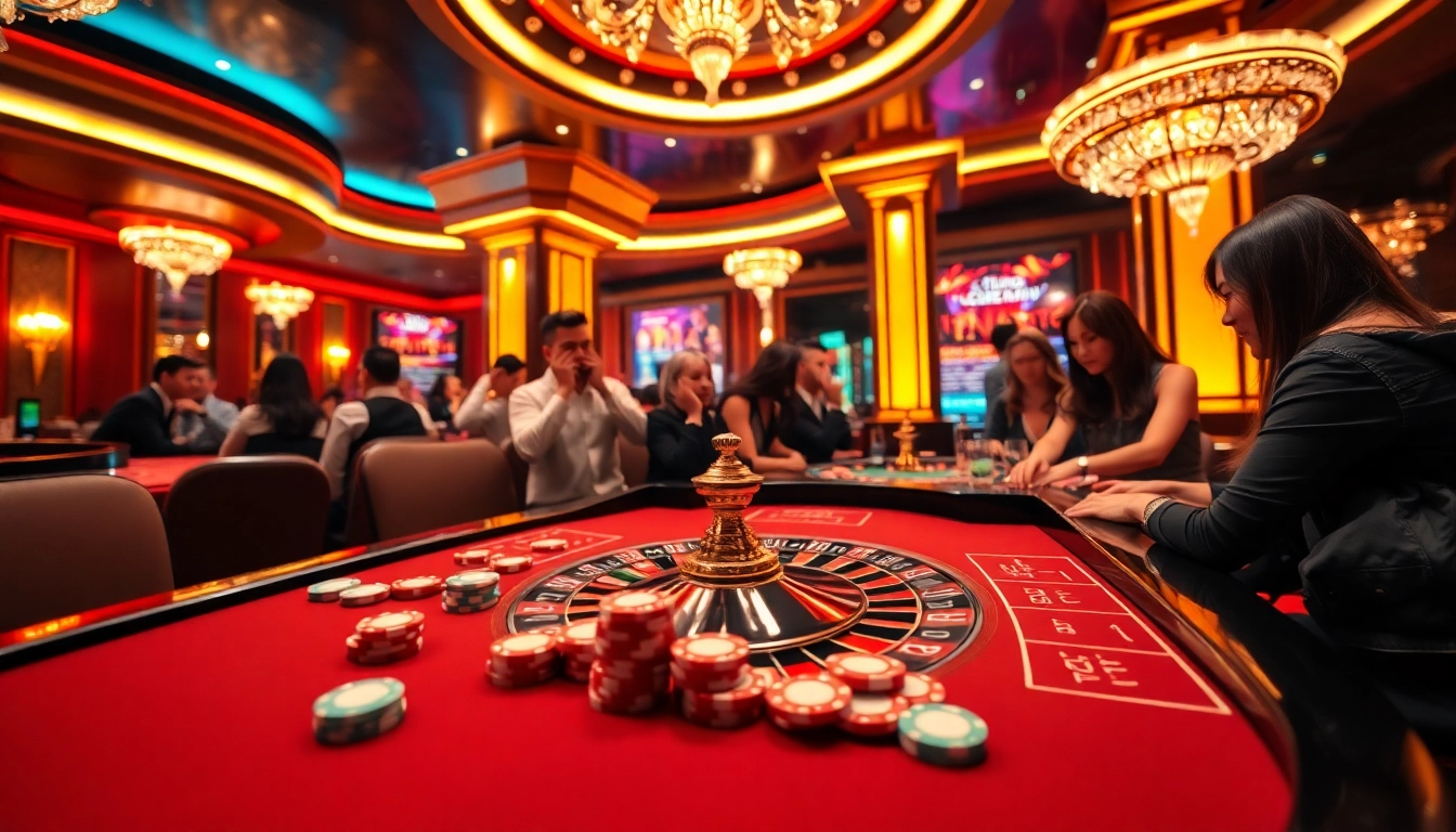 Exciting action at Đá Gà Thomo BJ888 table in a luxury casino full of vibrant energy.