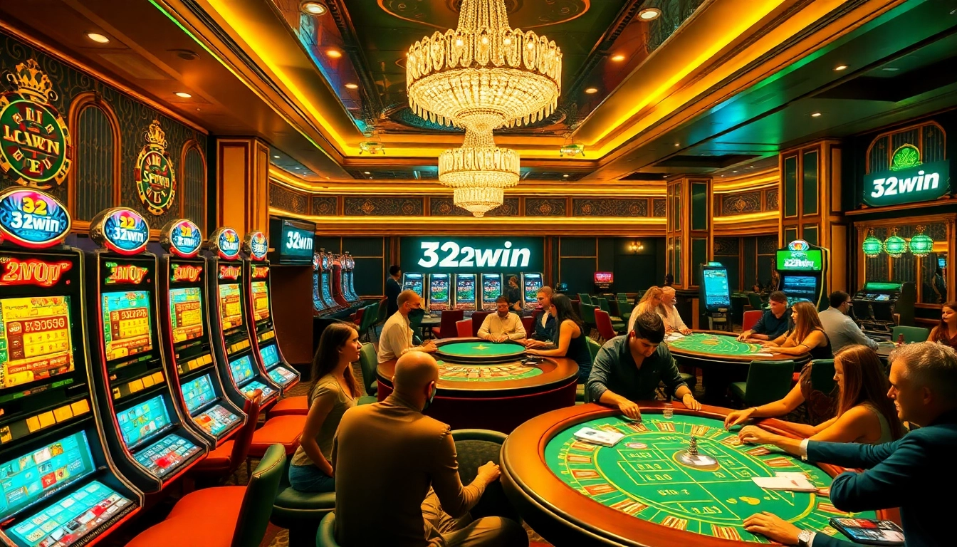 Excited players at the casino enjoying a thrilling game experience with 32win elements.