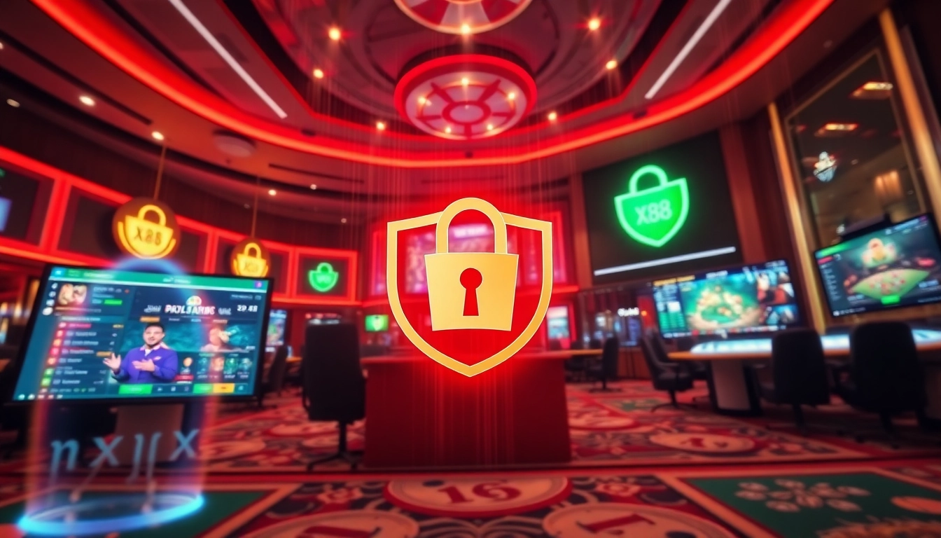 Dynamic casino scene showcasing XX88's innovative games and secure betting environment.
