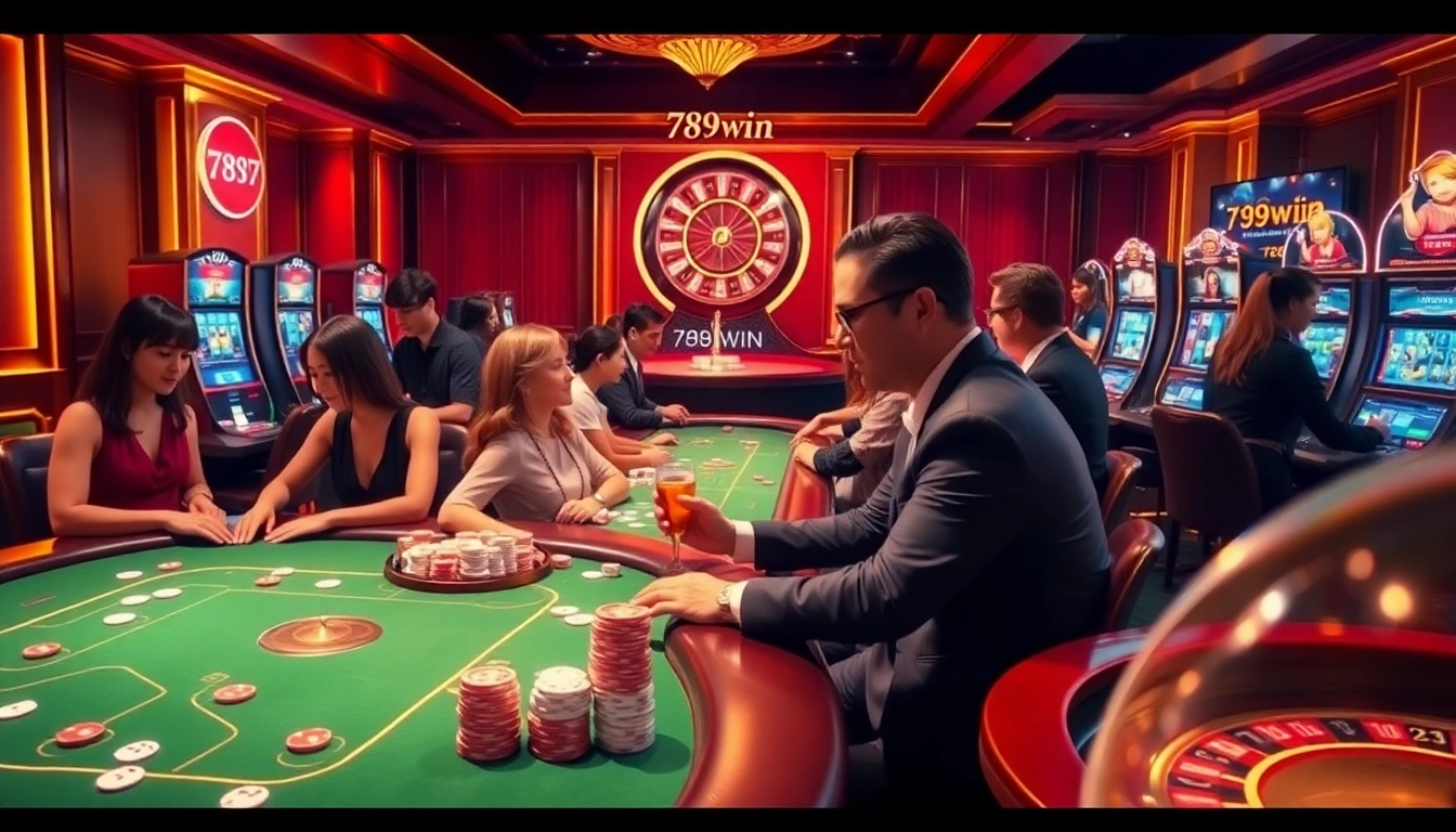 Players enjoying thrilling games at the 789win club, featuring vibrant casino tables and digital slots.