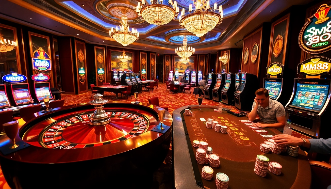 Players enjoying a thrilling game at MM88 casino's vibrant roulette table.