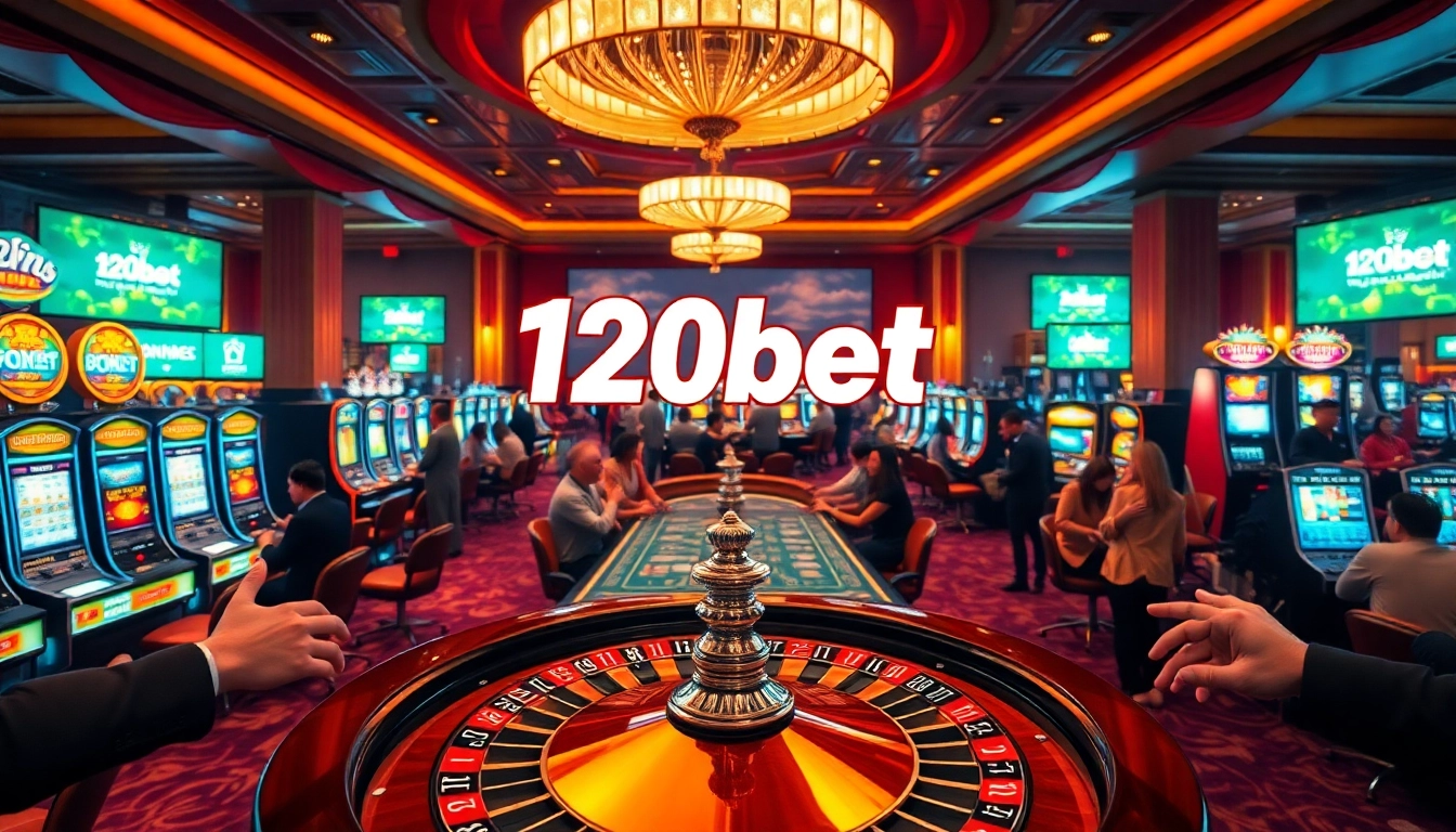 Experience the thrill of gaming at 120bet's luxurious casino with vibrant tables and slots.