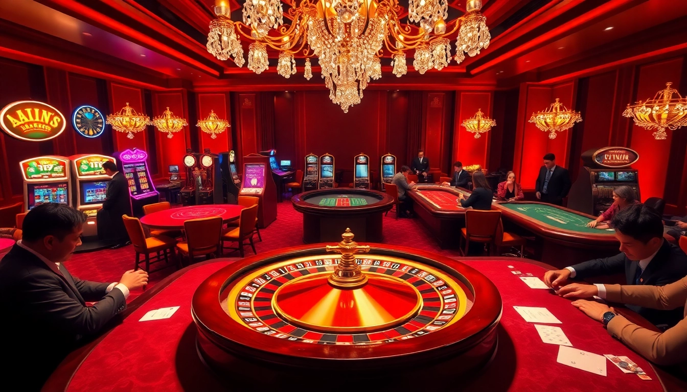 A vibrant casino atmosphere with gaming tables and slot machines, celebrating the excitement of bl555.com.