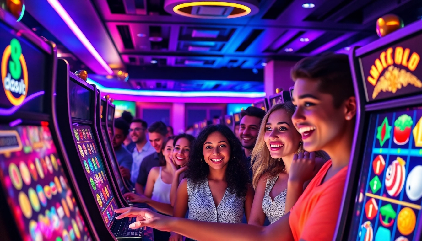 Players enjoying the doaslot gaming experience in a vibrant online casino atmosphere.