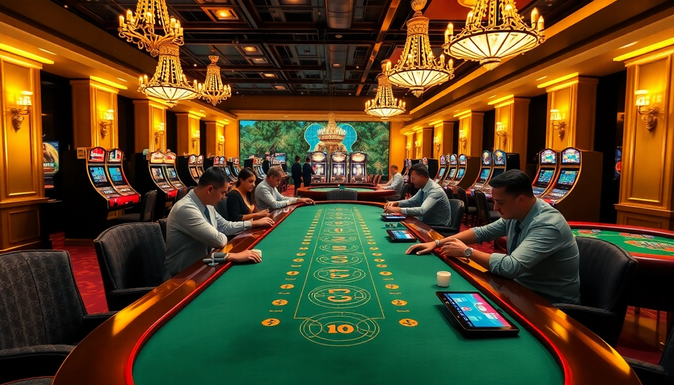 Play thrilling games at https://789club.quest/ showcasing an elegant casino atmosphere with vibrant gaming tables.