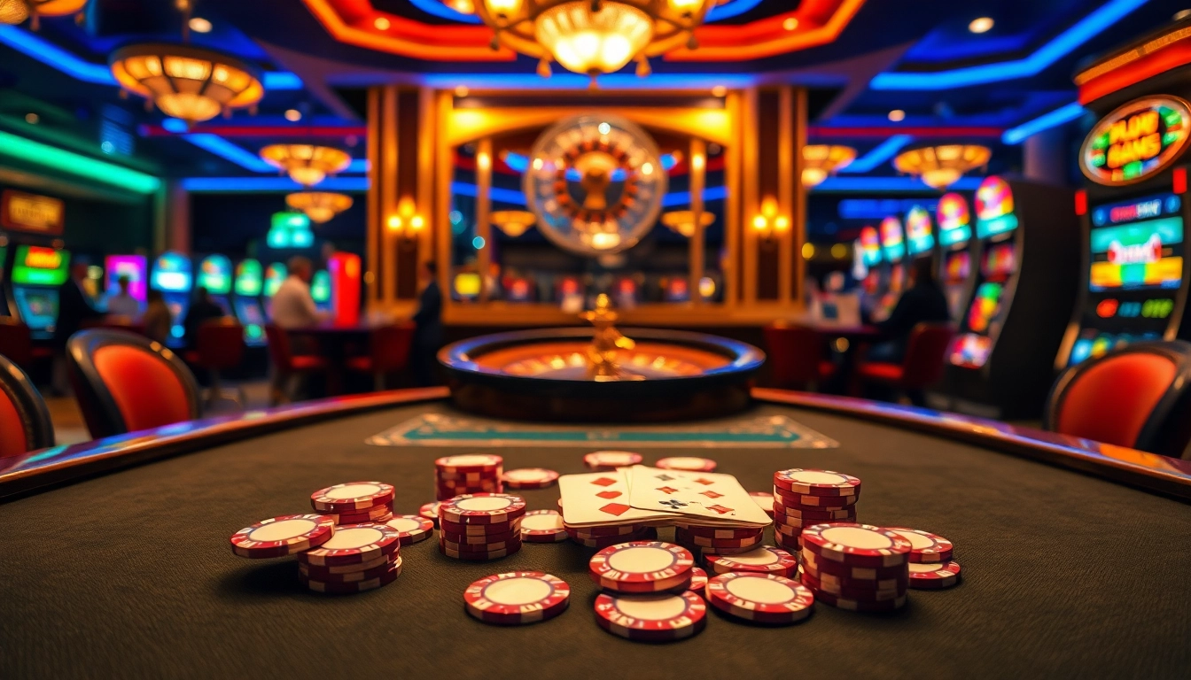 Experience high-stakes gaming at https://kk55.global/, with vibrant poker tables and roulette wheels.