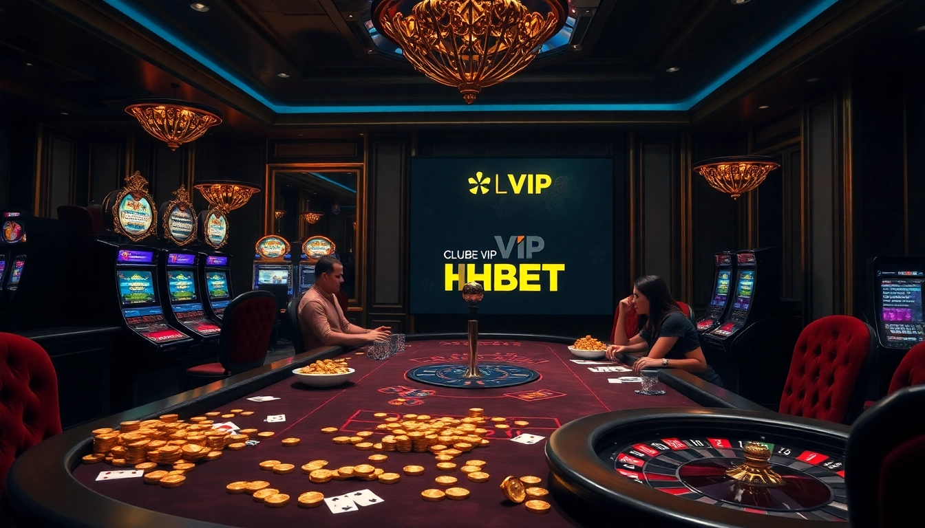 Engaging high-stakes gameplay featuring Clube VIP HHBET logo amid luxurious casino elements.