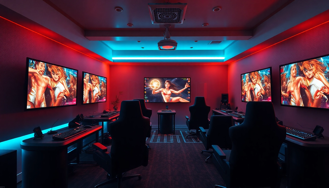 Vibrant gaming scene highlighting a porn game experience with modern devices and dynamic graphics.