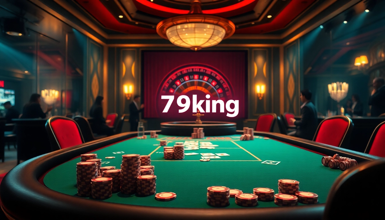 Engage in thrilling gameplay at the 79king casino with vibrant poker scenes and luxury decor.