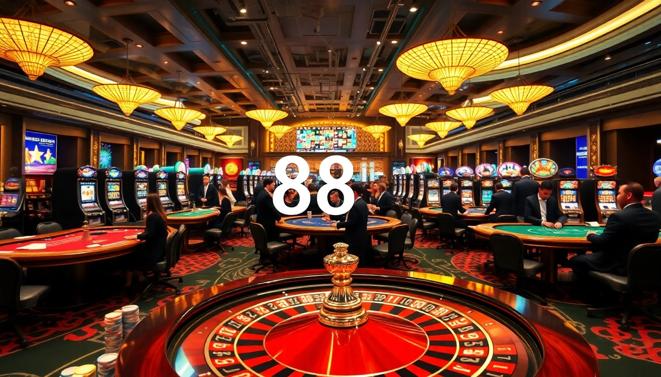 Players engaging with 88i at a luxurious casino table, surrounded by colorful chips and games.